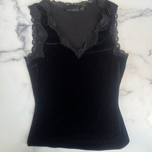 The Limited Velvet Top with Lace Detail, Black, Size XS